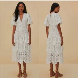NWOT Farm Rio $345 Eyelett White Lace Midi Dress Size M